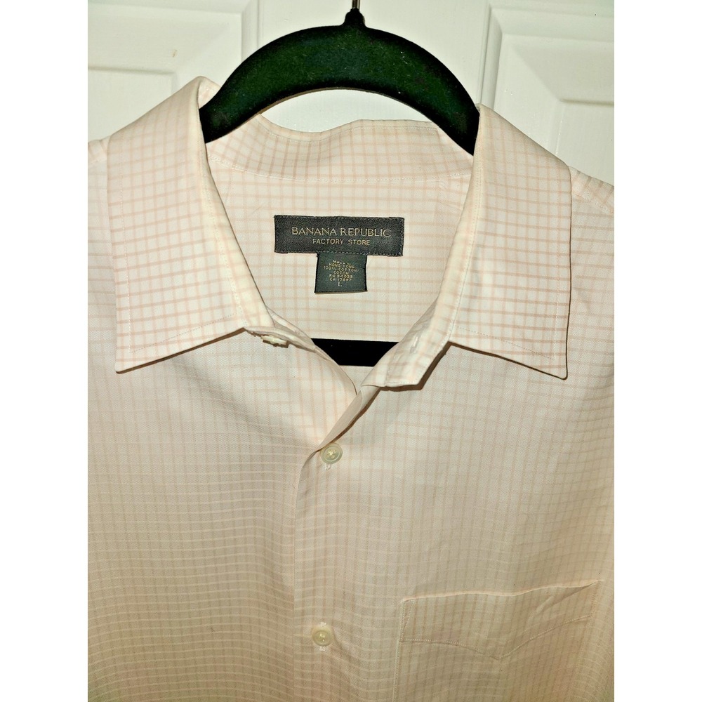 NWOT Banana Republic Mens Classic Fit Dress Shirt Orange Peach Checks 100%Cotton